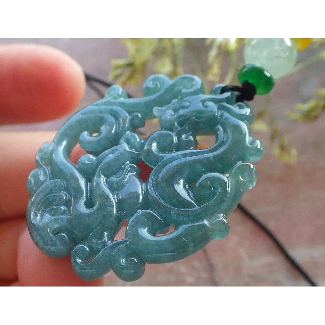 Certified Icy Green 100% Natural A Jade Jadeite Pendant Dragon Phoenix Necklace