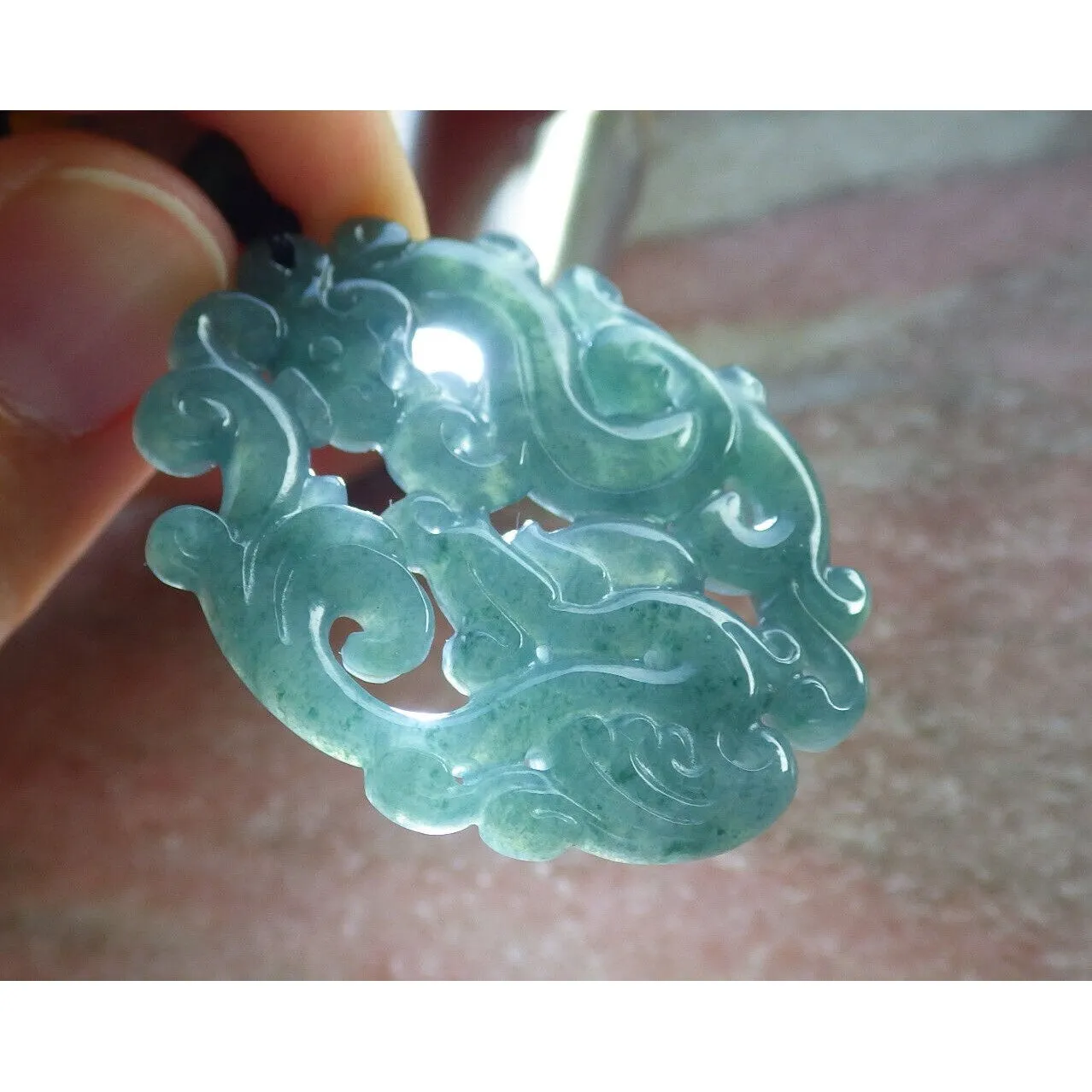 Certified Icy Green 100% Natural A Jade Jadeite Pendant Dragon Phoenix Necklace