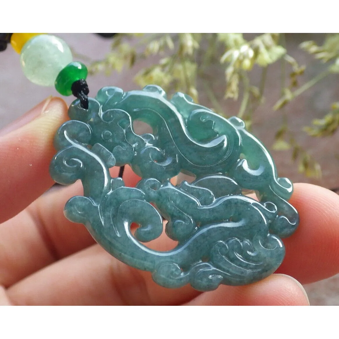 Certified Icy Green 100% Natural A Jade Jadeite Pendant Dragon Phoenix Necklace