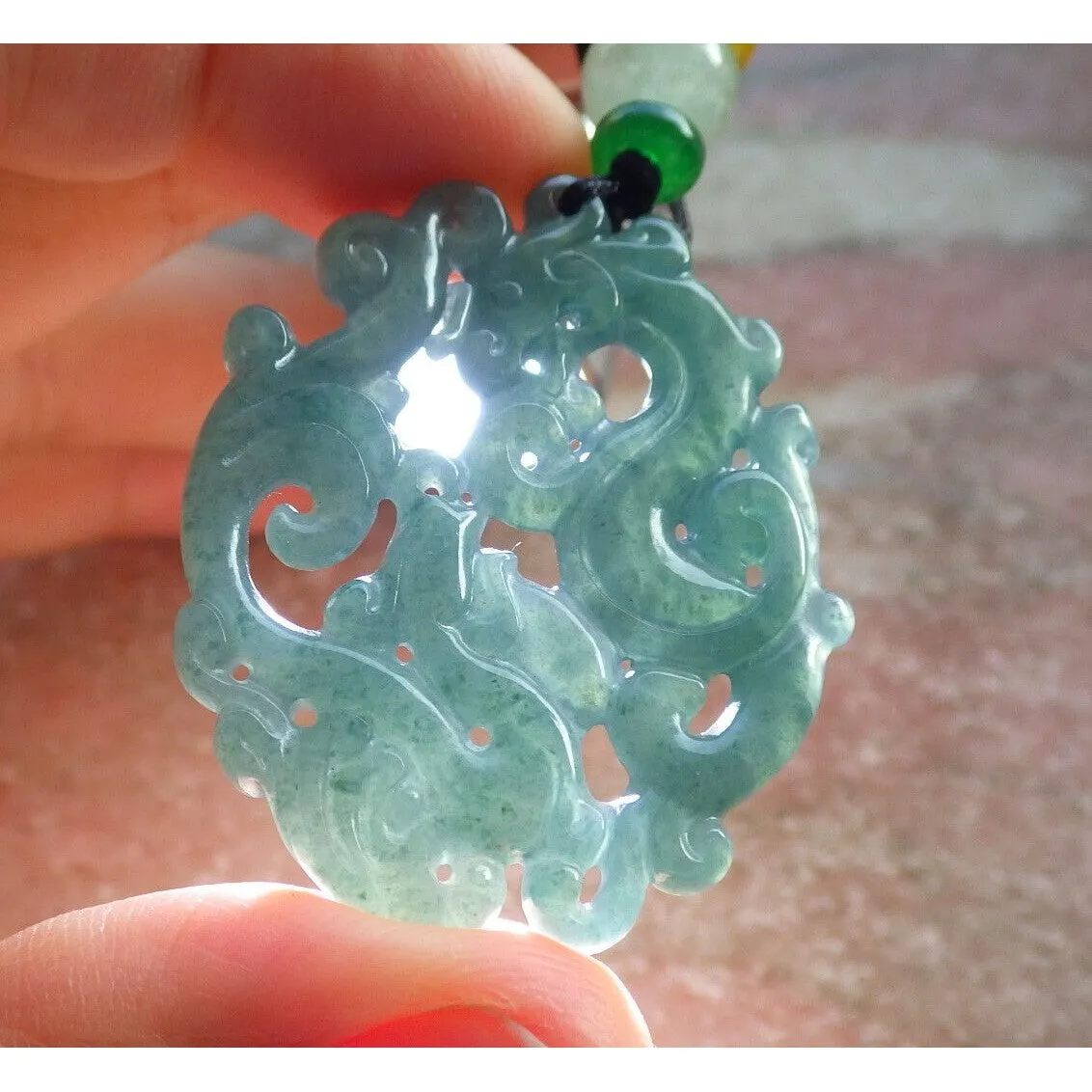 Certified Icy Green 100% Natural A Jade Jadeite Pendant Dragon Phoenix Necklace