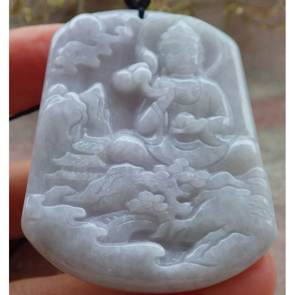 Certified Lavender A Jade Jadeite Pendant Landscape Painting Guanyin Necklace