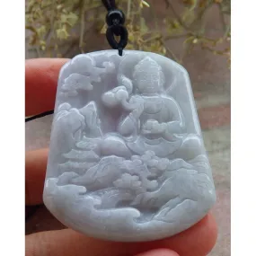 Certified Lavender A Jade Jadeite Pendant Landscape Painting Guanyin Necklace