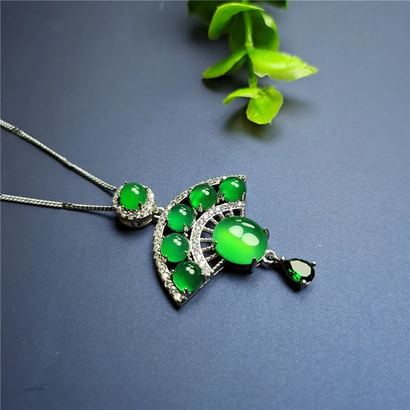 Chalcedony Fan Pendant Green Agate Jade Creative Pendant Jewelry