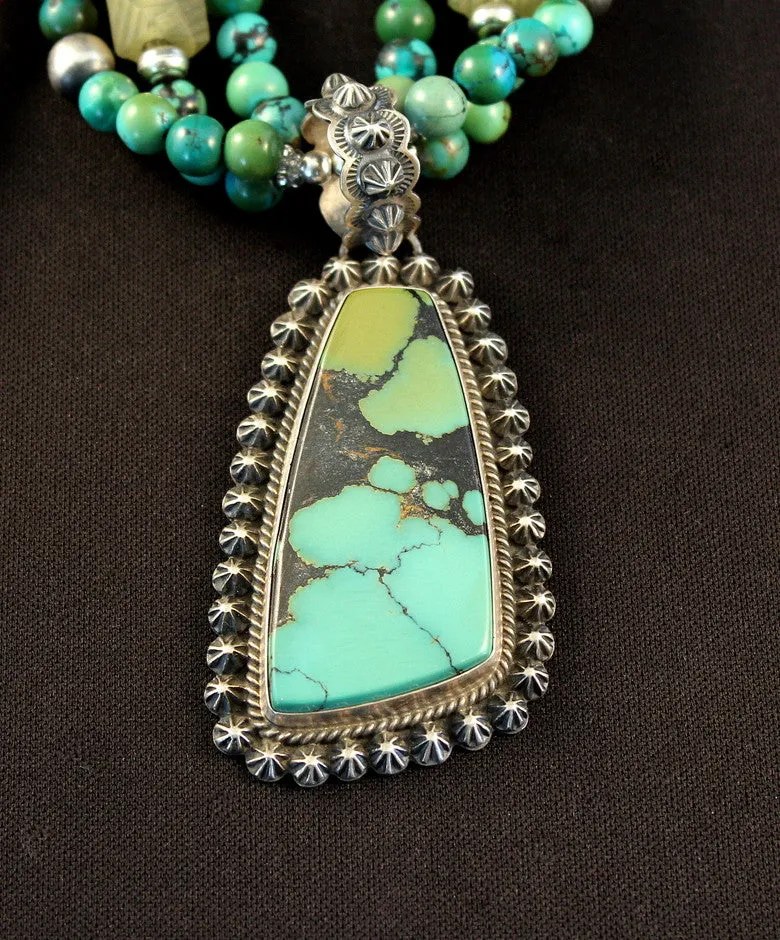 China Mountain Turquoise and Sterling Silver Pendant with 3 Strands of Turquoise, Jade & Sterling