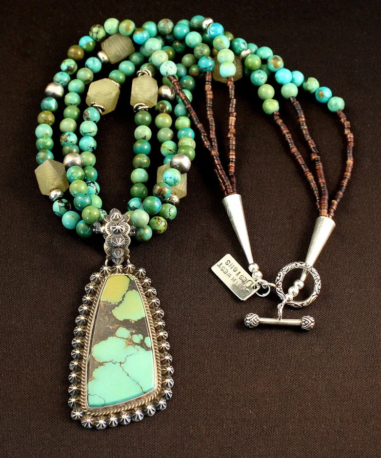 China Mountain Turquoise and Sterling Silver Pendant with 3 Strands of Turquoise, Jade & Sterling