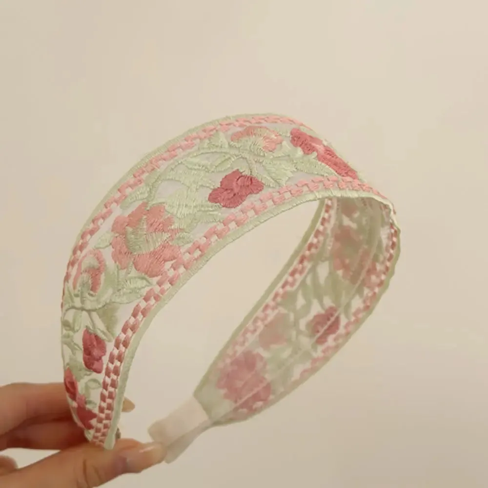 Chinese Embroidery Rose Flower High Cranium Headband