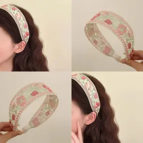 Chinese Embroidery Rose Flower High Cranium Headband