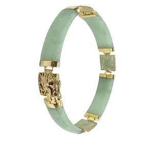 Chinese Jade and 14K Yellow Gold Dragon Bracelet