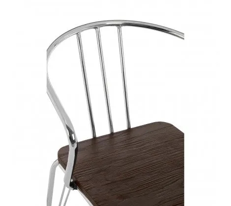 Chrome Metal And Elm Wood Arm Chair