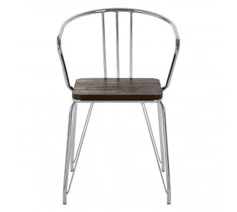 Chrome Metal And Elm Wood Arm Chair