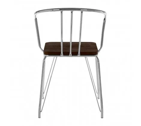 Chrome Metal And Elm Wood Arm Chair