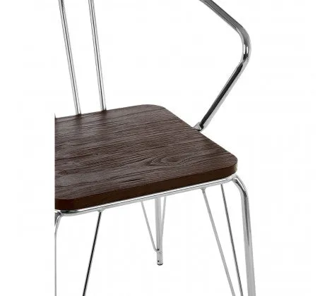 Chrome Metal And Elm Wood Arm Chair