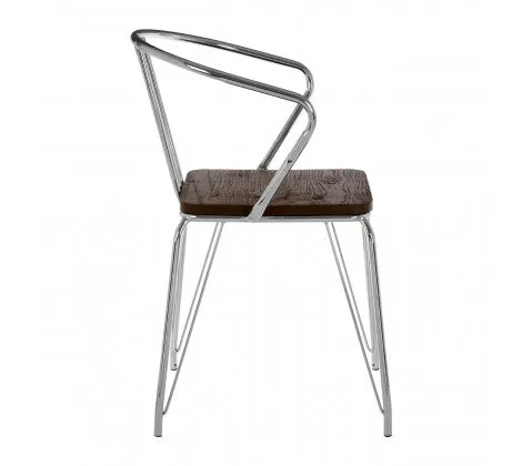 Chrome Metal And Elm Wood Arm Chair