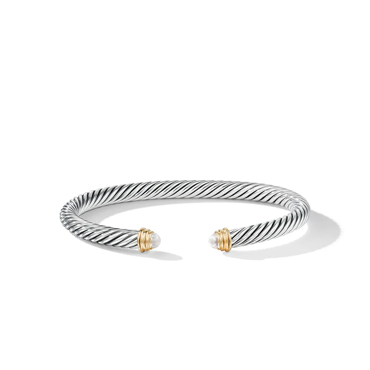 Classic Cable Bracelet in Sterling Silver with 14K Yellow Gold and Pearls