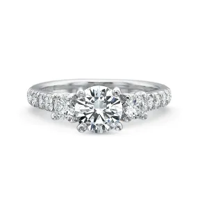 Classic Diamond Three Stone Platinum Engagement Ring with Diamond Band