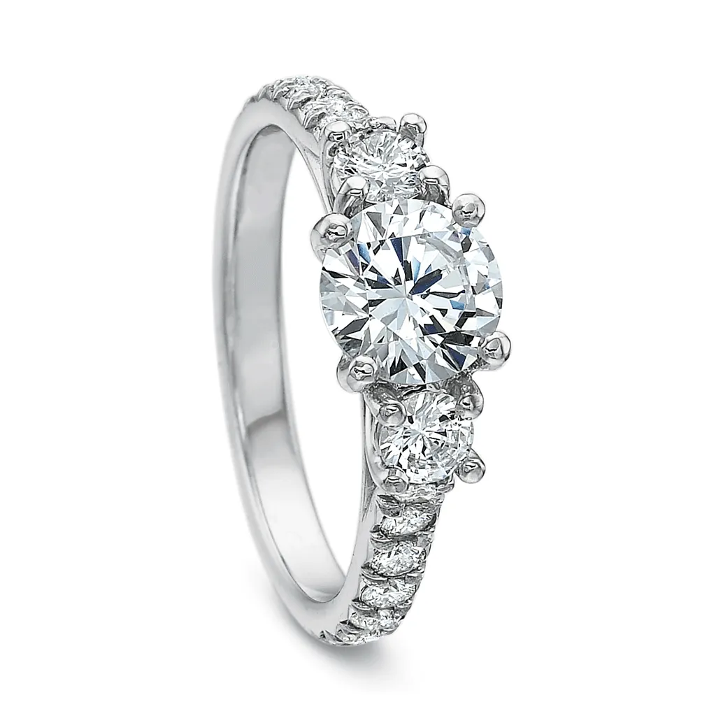 Classic Diamond Three Stone Platinum Engagement Ring with Diamond Band