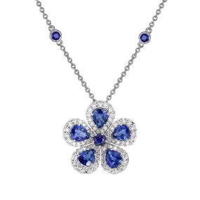 Classic Flower Necklace with Blue Sapphires and Diamonds