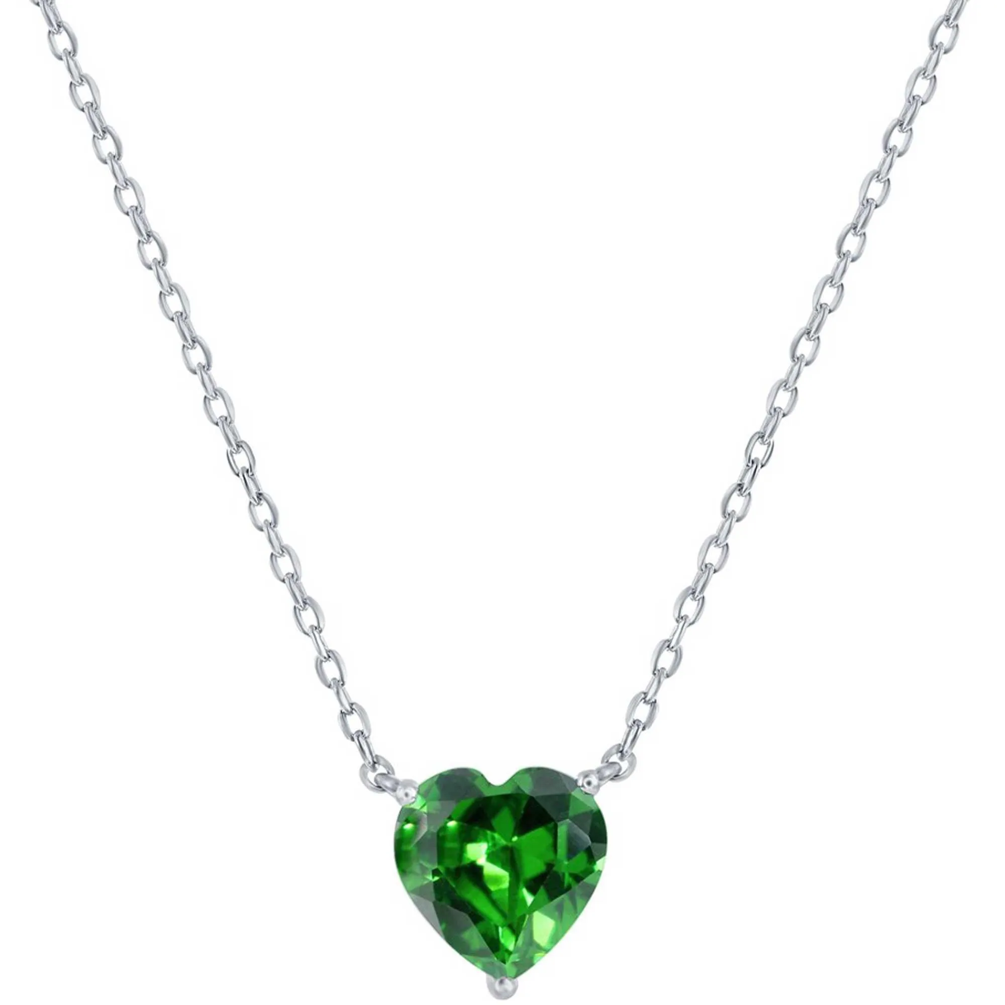 Classic Women's Necklace - Silver 8mm Emerald May Heart Perciosa Crystal | M-7126