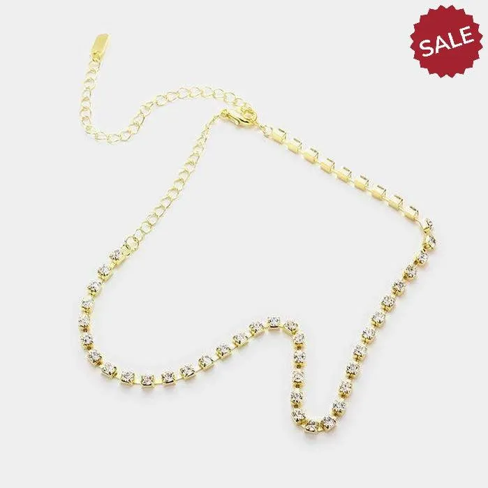 Clear Rhinestone Gold 3 mm Choker & Earring Set