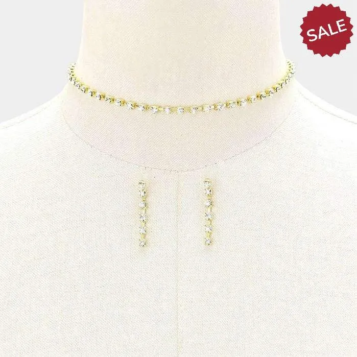 Clear Rhinestone Gold 3 mm Choker & Earring Set