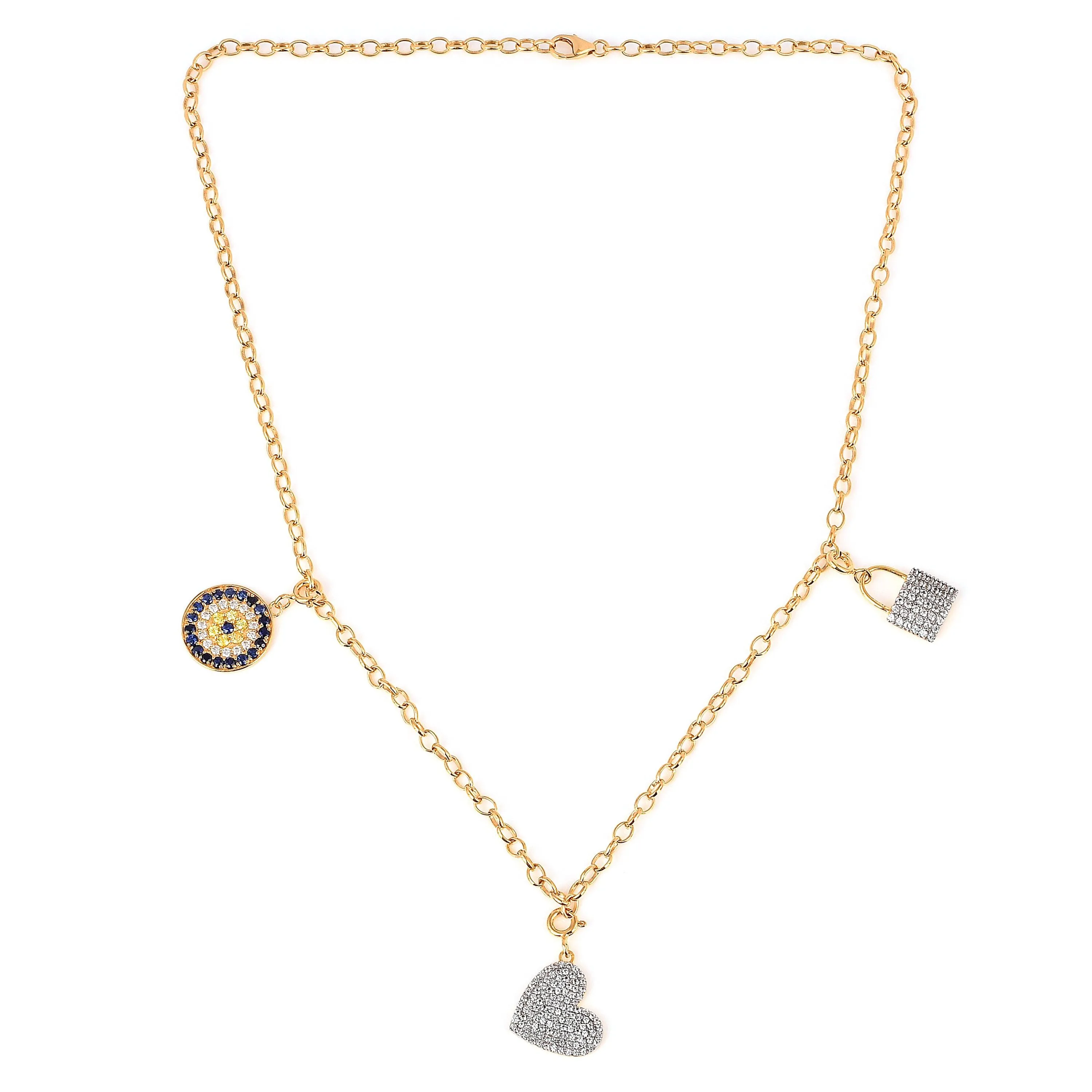 Cluster Heart Charm 18K Gold Over Silver Pendant Necklace