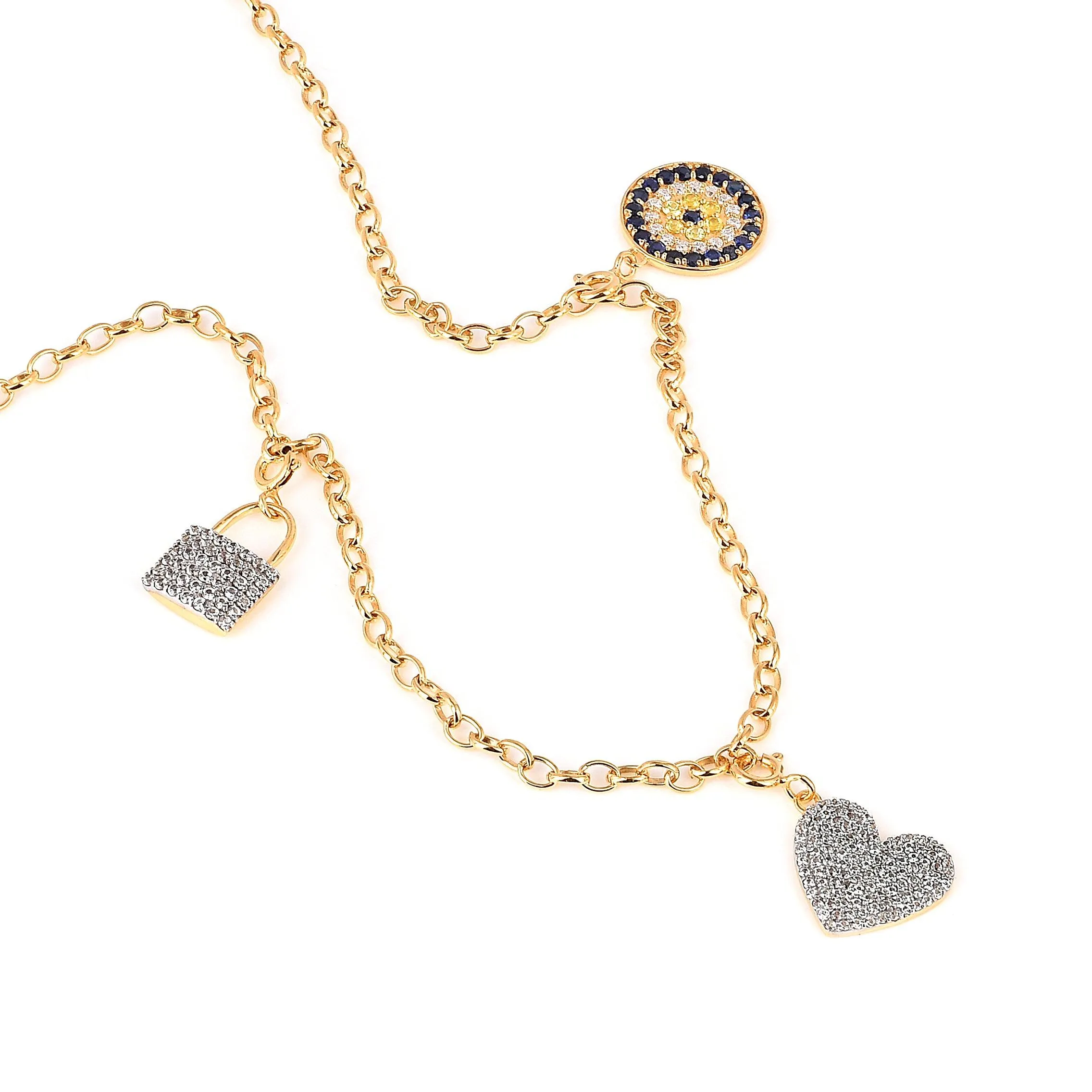 Cluster Heart Charm 18K Gold Over Silver Pendant Necklace