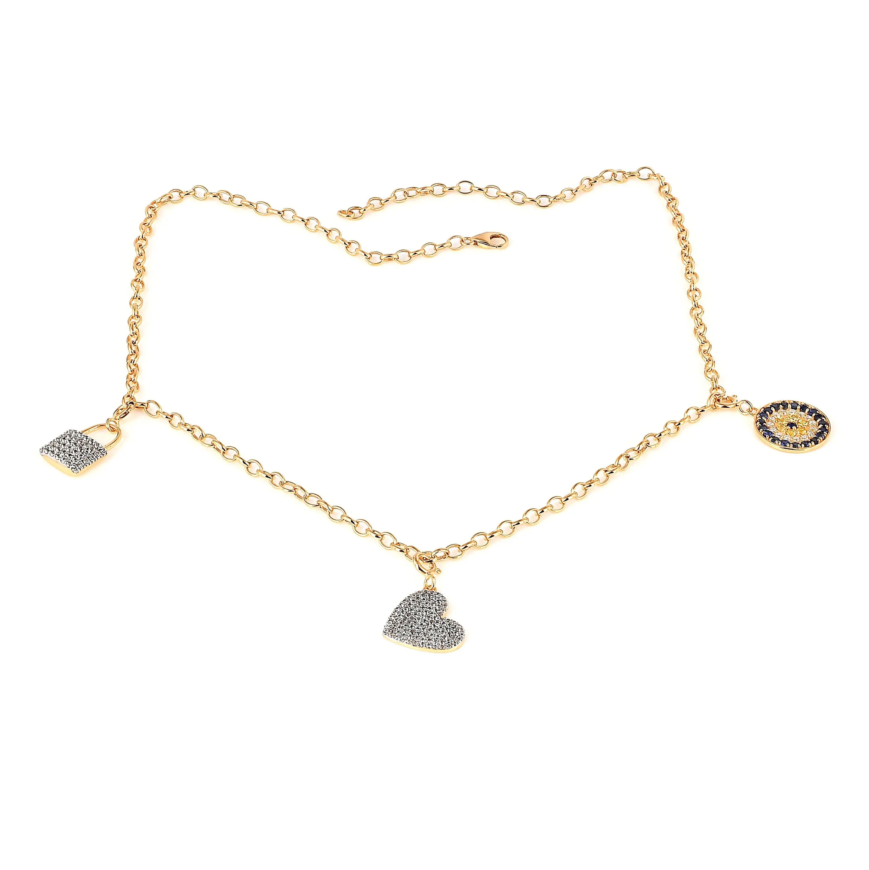 Cluster Heart Charm 18K Gold Over Silver Pendant Necklace