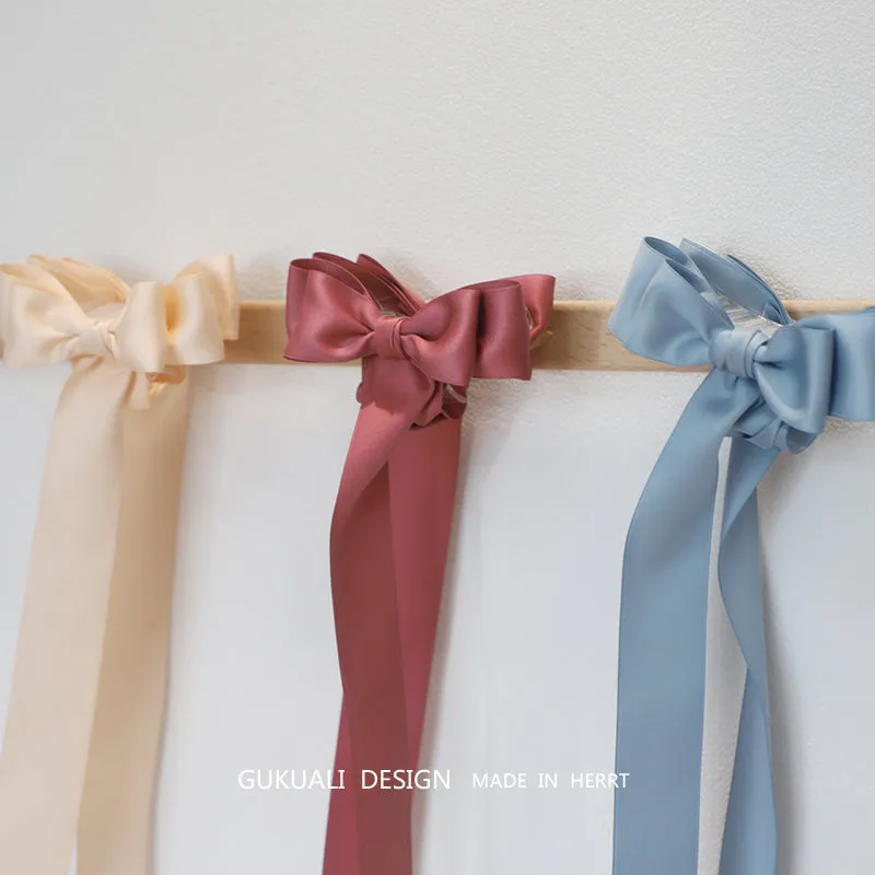 Colorful fabric double large bow tassel hairpin