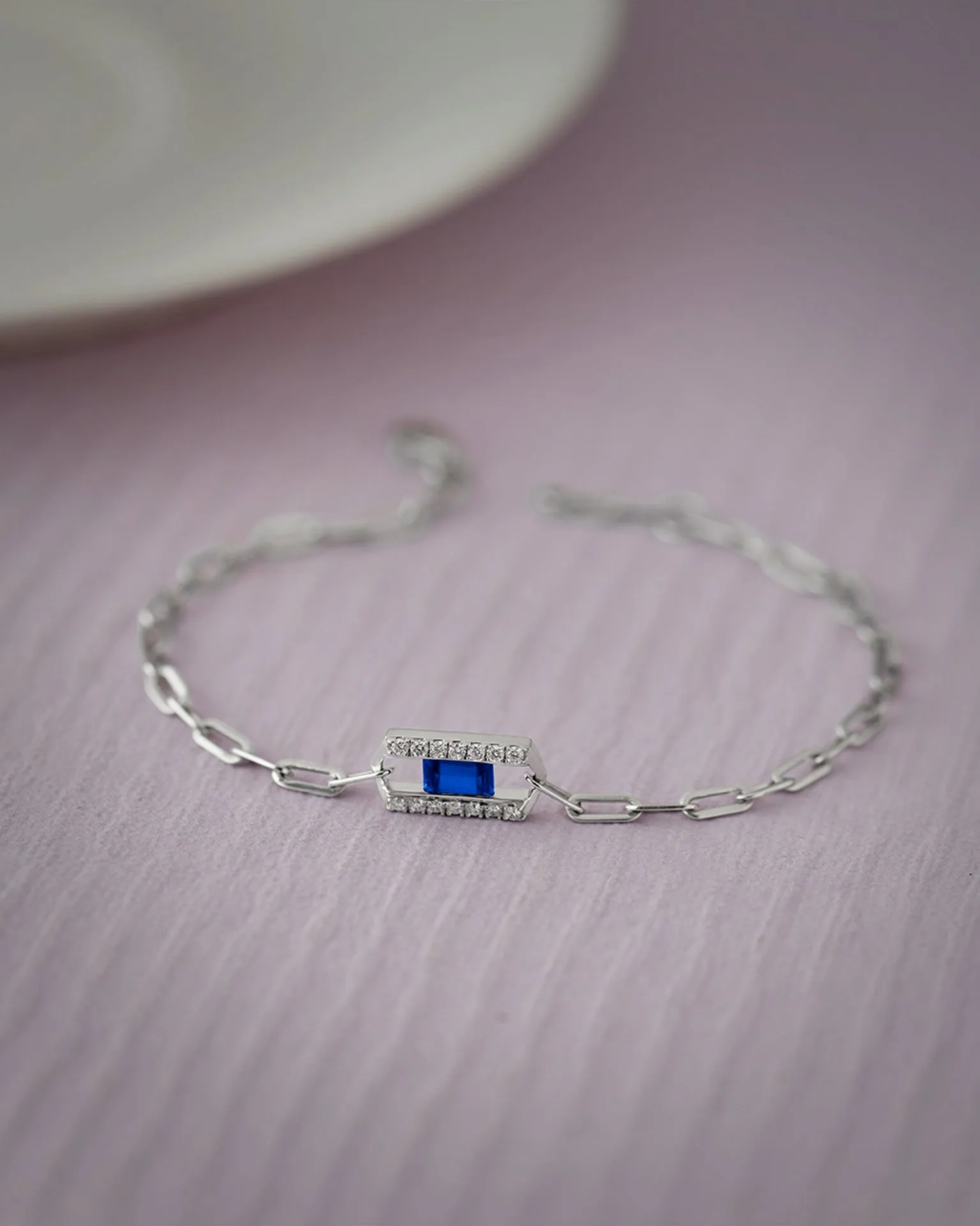 Created Sapphire Paperclip Bracelet