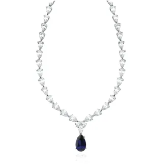 Crislu Classic Pear Tennis Necklace Pure Platinum With Sapphire