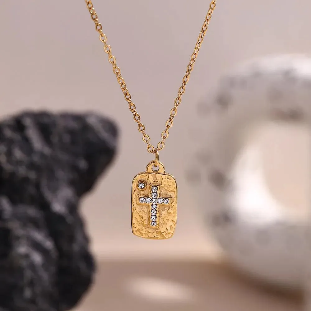 Cross Pendant Necklace –  Textured Chain for Women