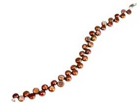 Dainty Chocolate Button-Pearl Gemstone Bracelet with Silver Clasp