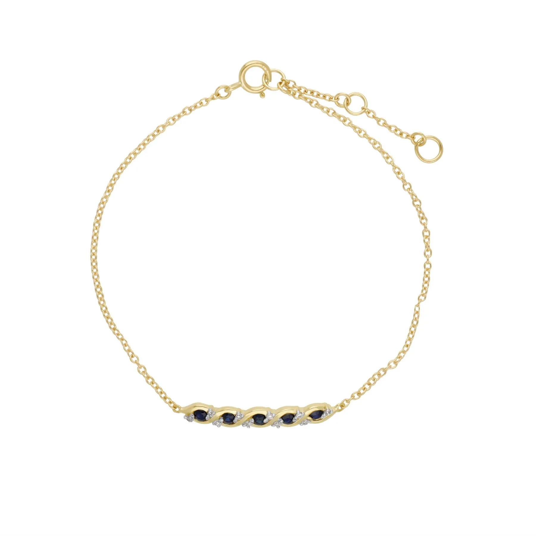 Damen 9 Karat Gelbgold Saphir und Brillant Gedreht 19cm Armband