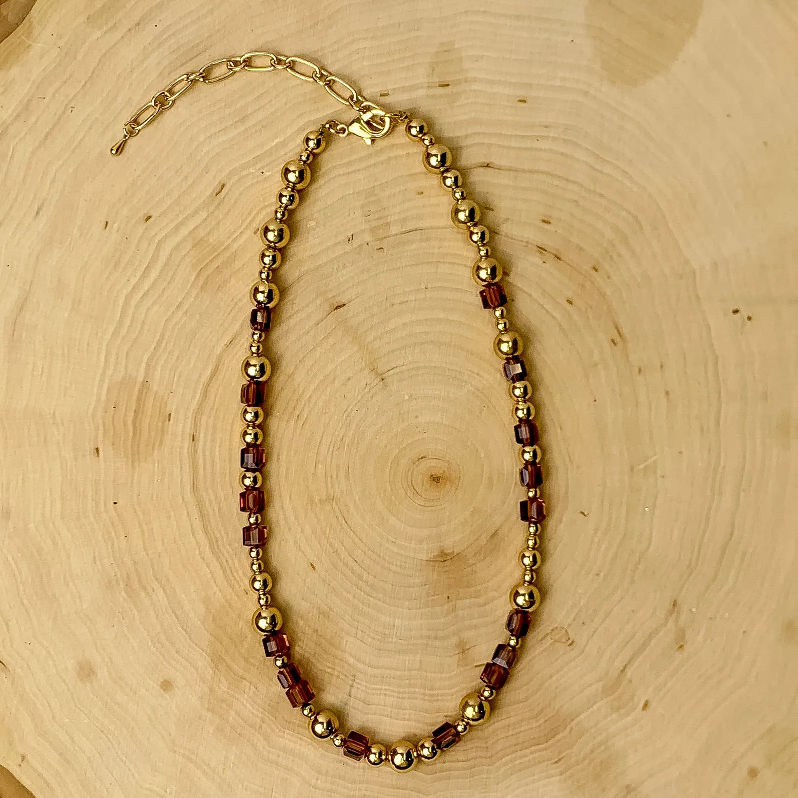 Dancing Dream Beaded Necklace With Gold Tones in Grape Purple