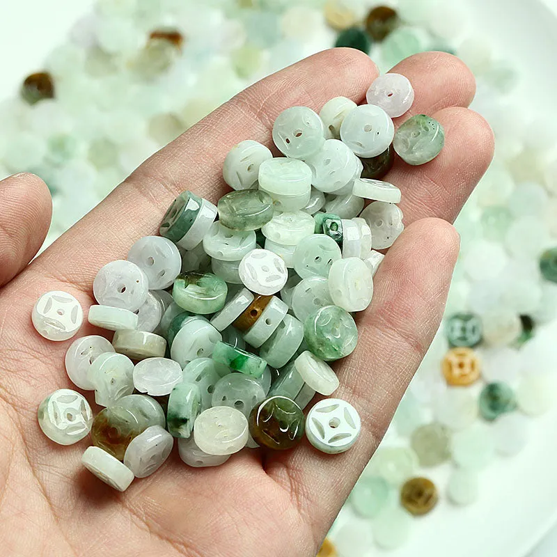 Diameter 7mm-8mm Thickness 2mm-4mm Natural Jade Beads Jadeite Mixed Colors Coin Bead WBD11