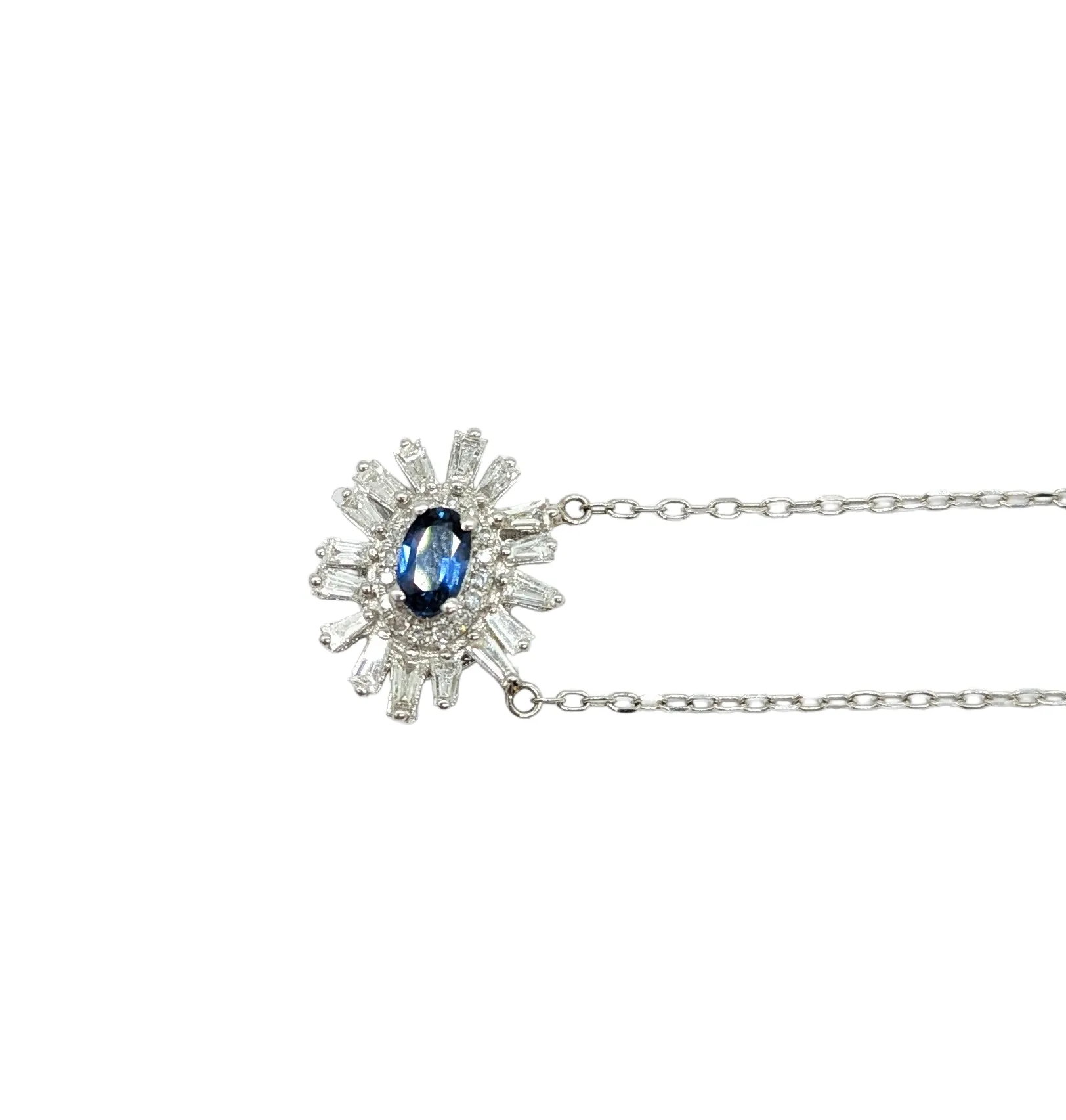 Diamond and Sapphire Stationary Pendant Necklace