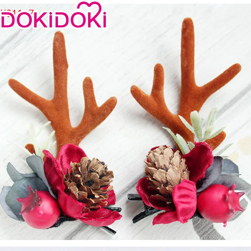 DokiDoki Cosplay Deer Ear Headwear Cute Headband Christmas Antlers Clip Flower Hairpin