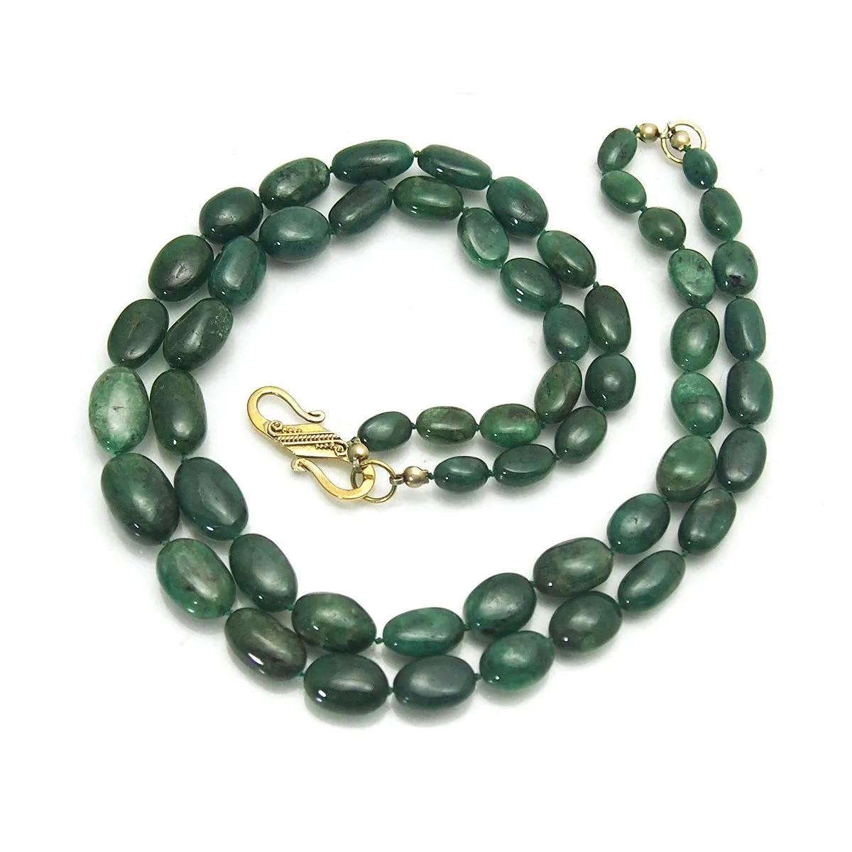 Double-Strand Emerald Necklace with Gold Plate S Hook Clasp