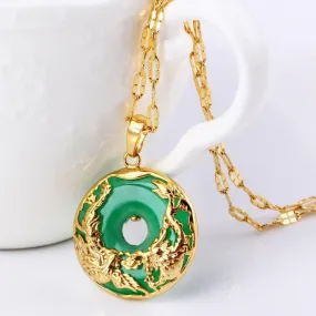 Dragon And Phoenix Gold and Jade Necklace