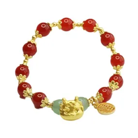 Dragon Zodiac Bracelet with Natural Red Agate and Sterling Silver