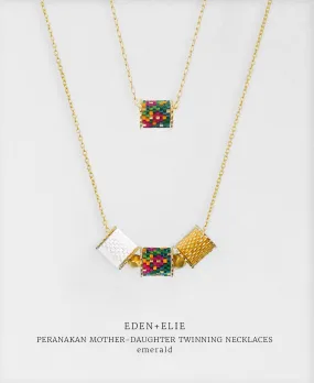 EDEN   ELIE Mother-Daughter twinning necklaces set - peranakan emerald