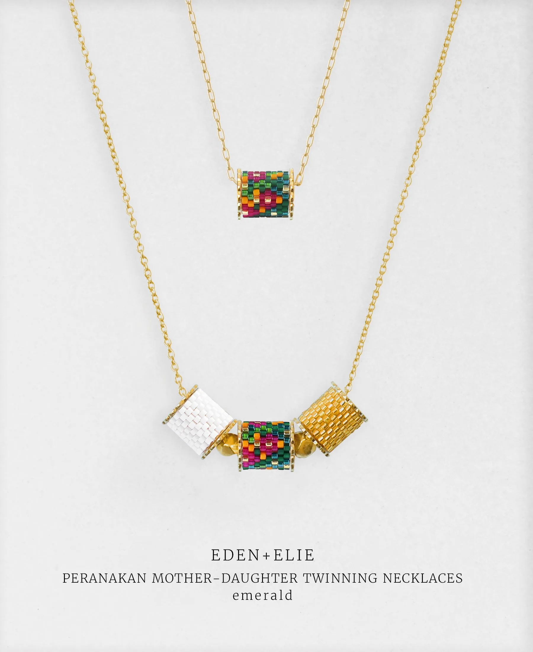 EDEN   ELIE Mother-Daughter twinning necklaces set - peranakan emerald