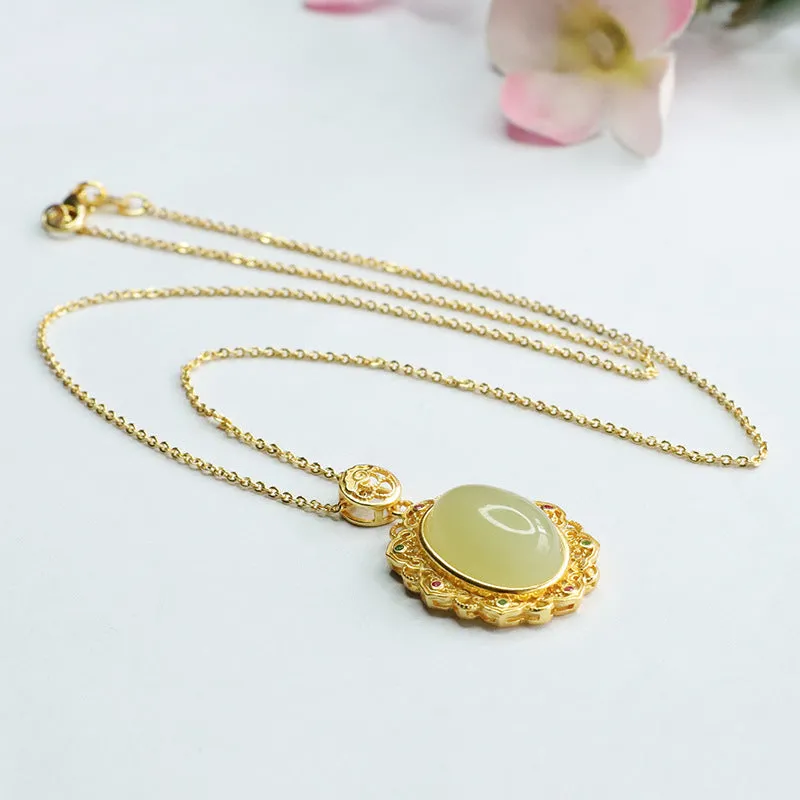 Egg Shaped Necklace with Sterling Silver and Natural Hotan Jade