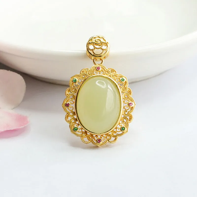 Egg Shaped Necklace with Sterling Silver and Natural Hotan Jade