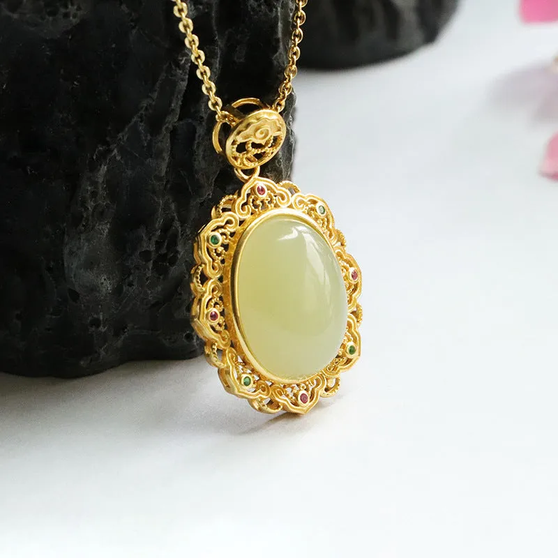 Egg Shaped Necklace with Sterling Silver and Natural Hotan Jade