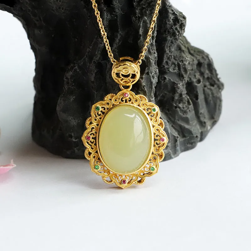 Egg Shaped Necklace with Sterling Silver and Natural Hotan Jade