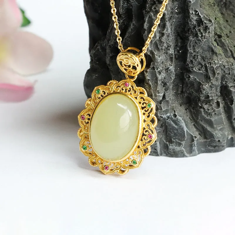 Egg Shaped Necklace with Sterling Silver and Natural Hotan Jade