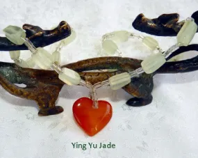 Elegant Chinese Jade Bead Necklace with Heart 16" (NJNECK-71