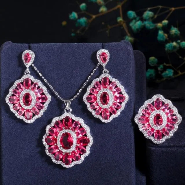 Elegant Design Big Square Austria Crystal Stone Jewelry Set