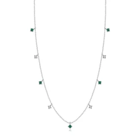 Elegant French Vintage Emerald Green Zircon Sterling Silver Necklace